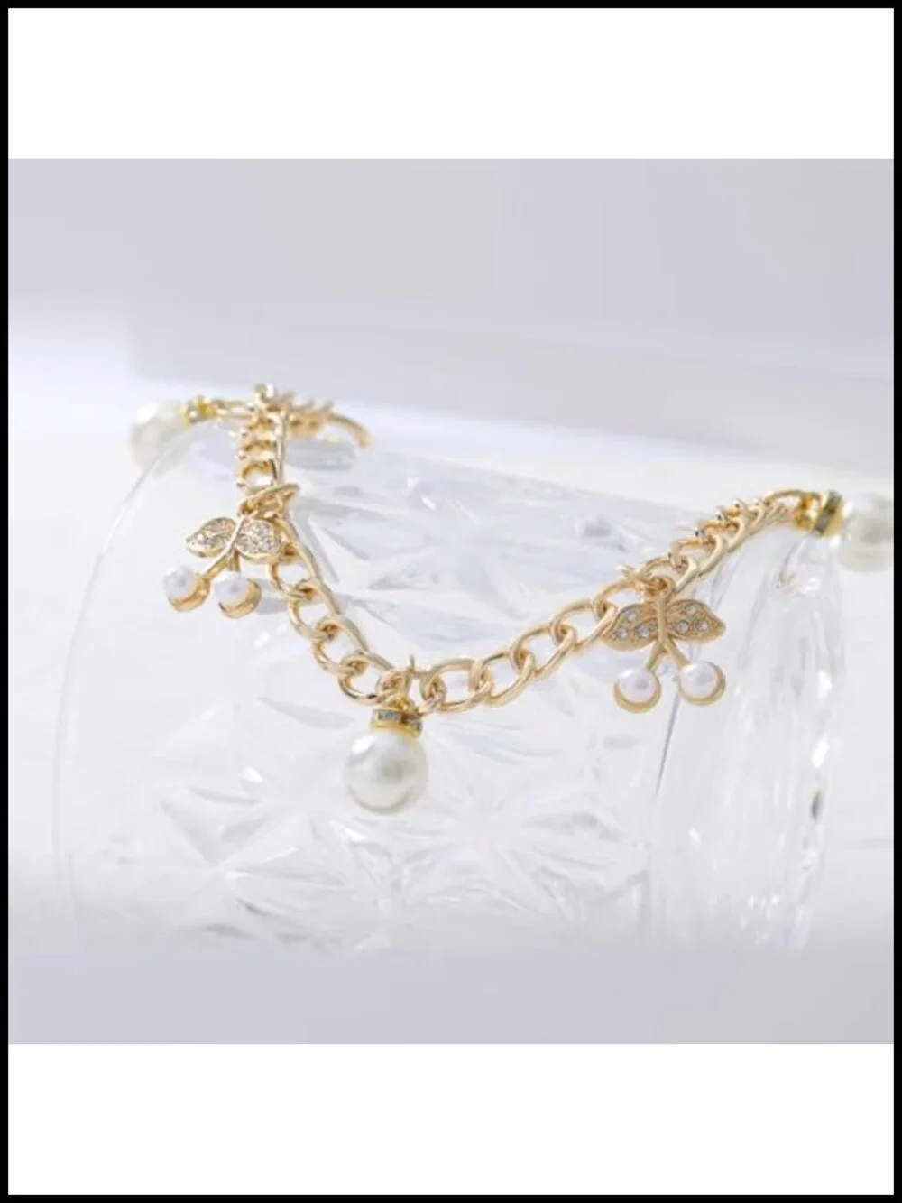 White Cherry Pearl Gold Bag Charm Extender Chain for Women